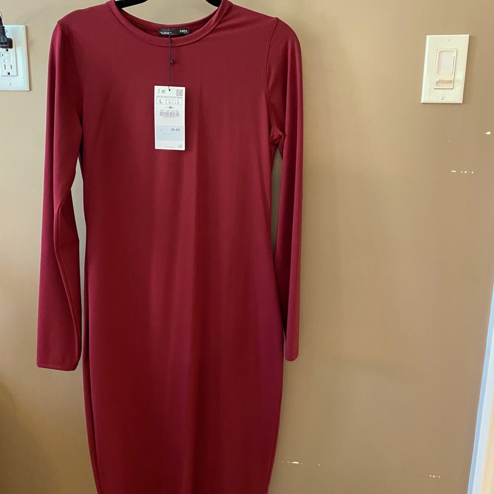 Zara long sleeve burgundy dress